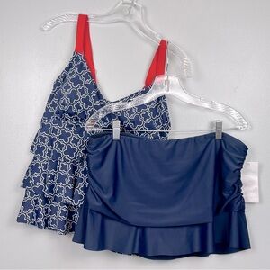 NWT Belk Kim Rogers & New Directions blue & red modest tankini skirt set, large.